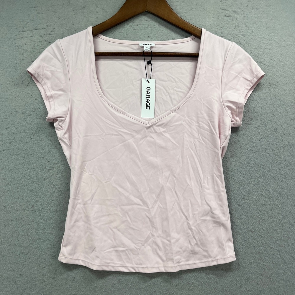 Garage Sleek Sweetheart Tee Womens Large Light Pink Short Sleeve Stretch Casual